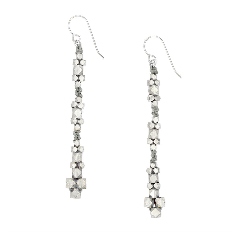Light Grey silver beaded nugget earrings