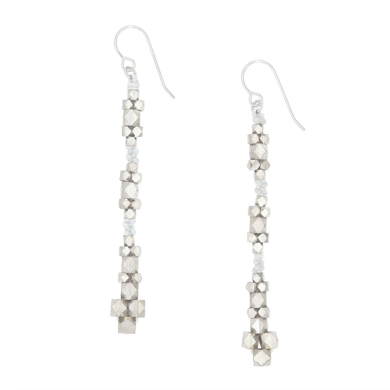White silver beaded nugget earrings