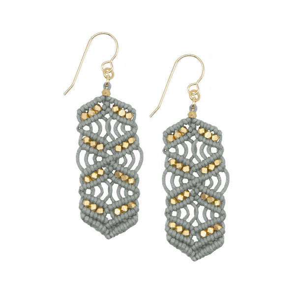 Grey and Brass Caireen Macrame Statement Earrings