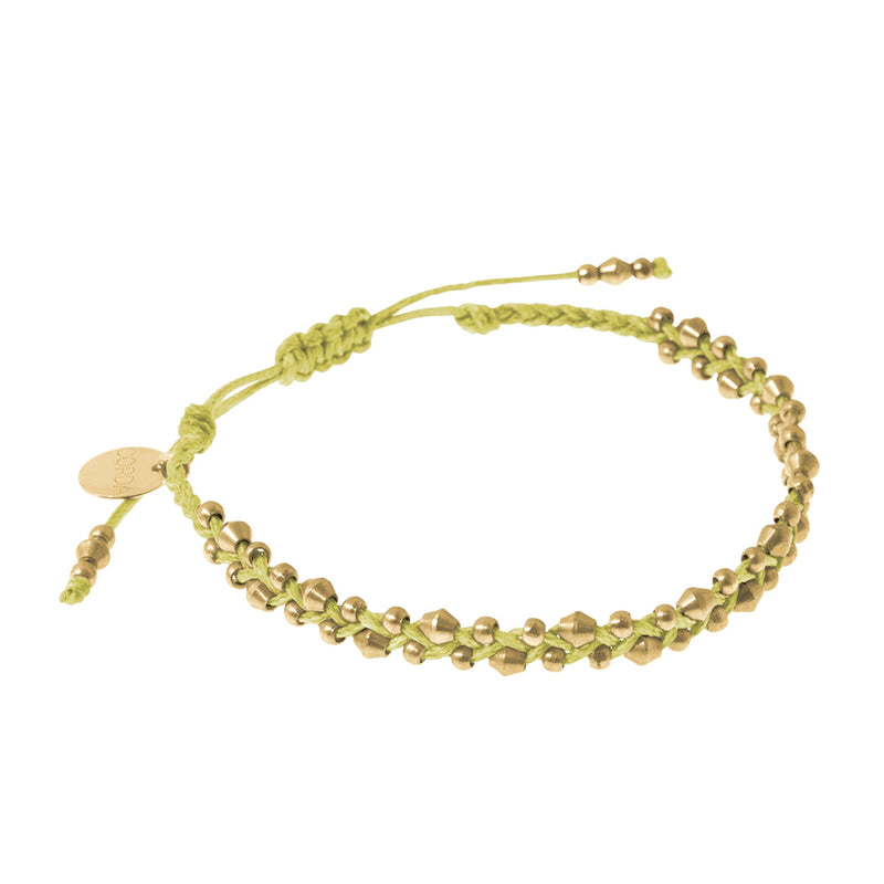 Stellina Luxe Friendship Bracelet in Olive with Brass beads.