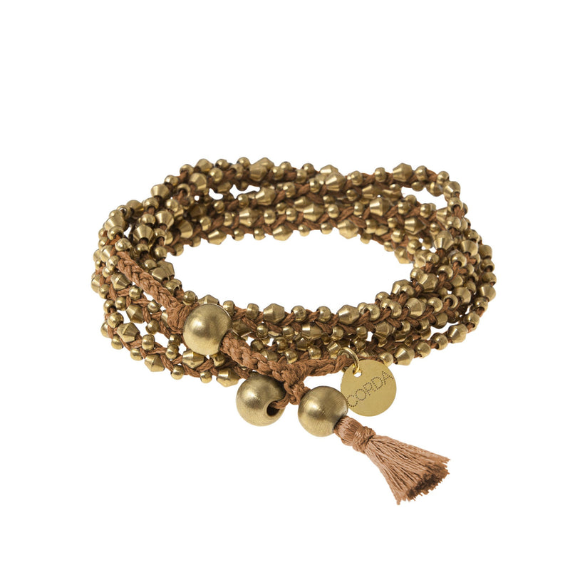 Sienna Braided Necklace and Bracelet Wrap in Brass Beads. The Stellina Wrap by Corda.