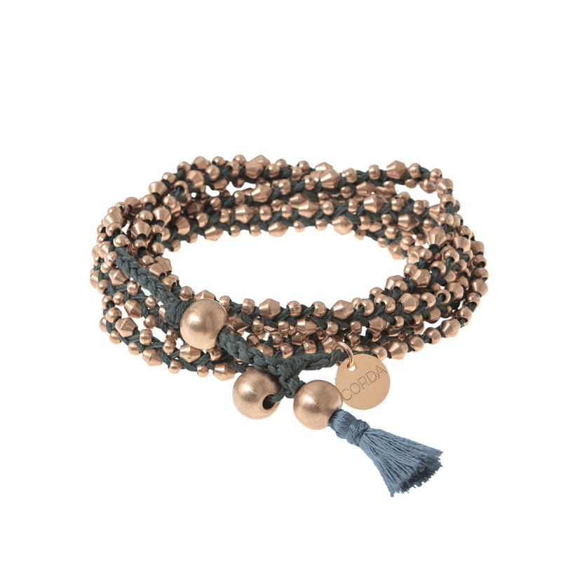 Rose Gold Slate Braided Necklace and Bracelet Wrap. The Stellina Wrap by Corda.