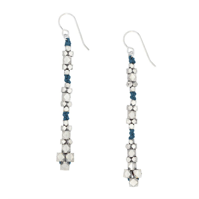 Indigo silver beaded nugget earrings