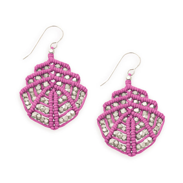 Berry Pink Silver Diana Macrame Earrings CORDA 