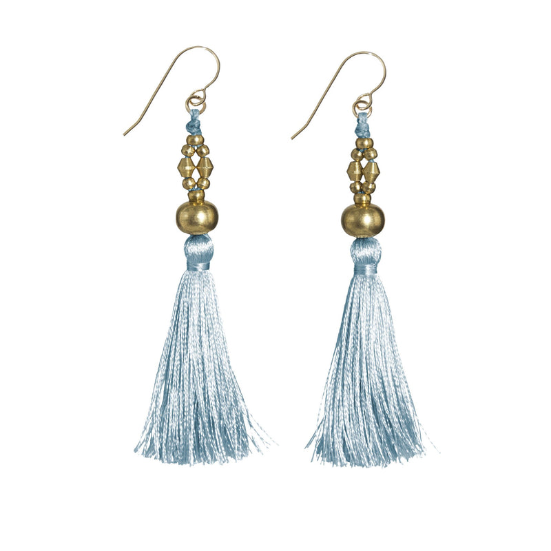 Brass Silk Tassel Earrings | Pastel Colors