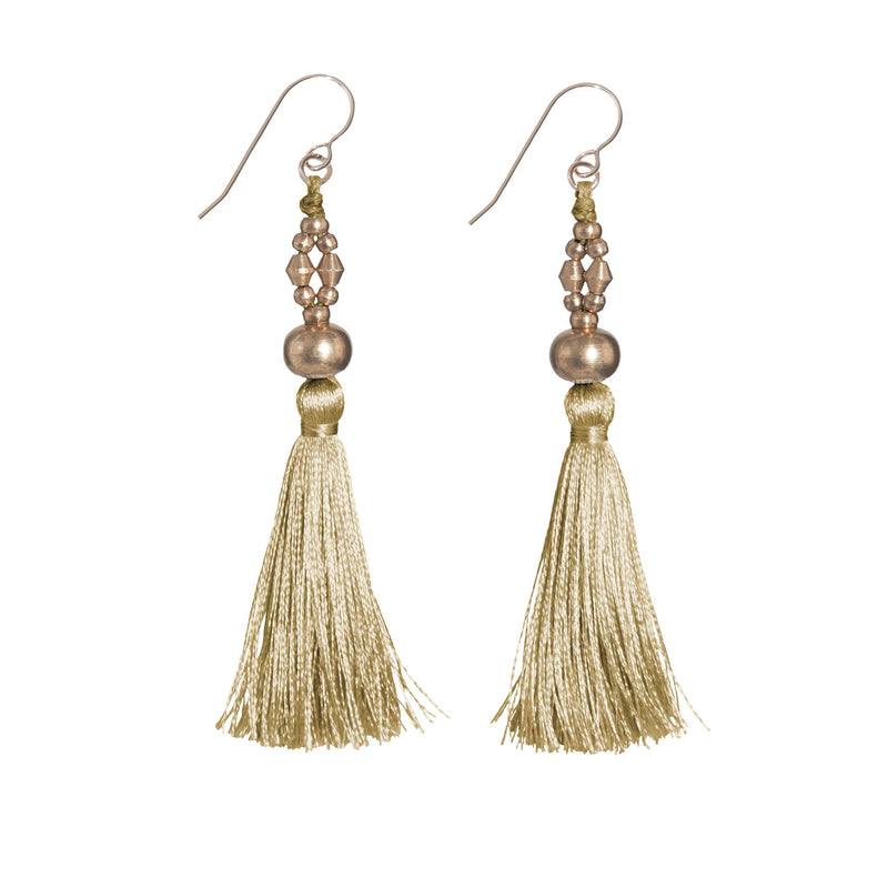 Bhaskari Silk Tassel Earrings Rose Gold - Main Image