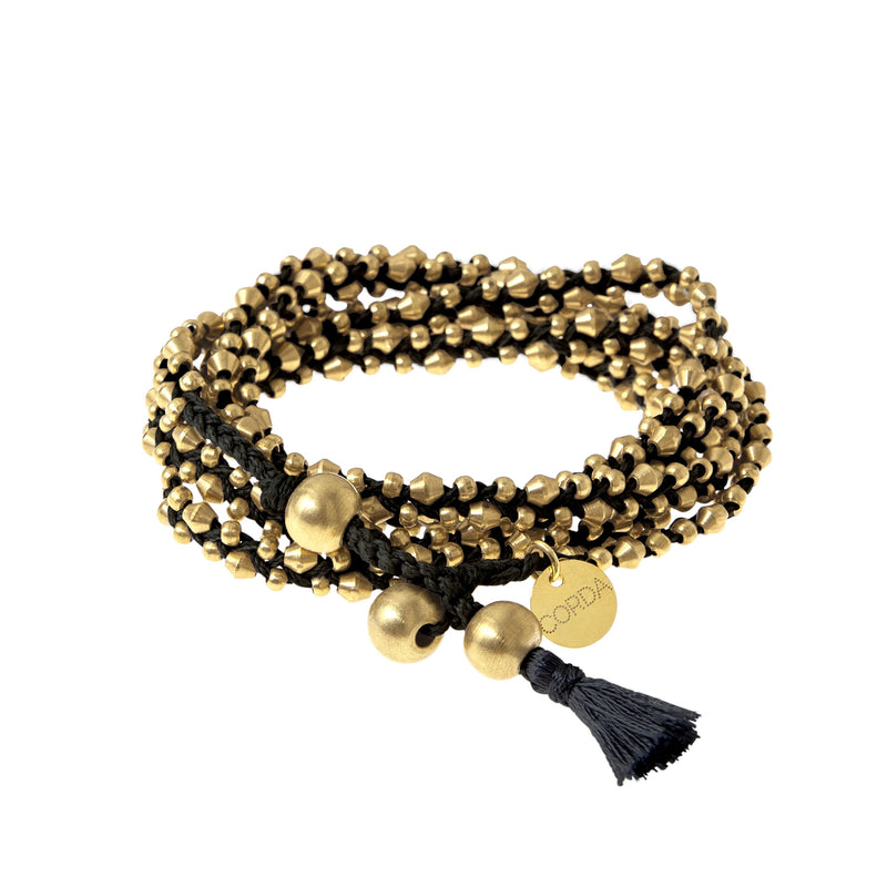 22K Gold Dipped Black Braided Necklace and Wrap Bracelet. The Stellina Wrap by Corda.