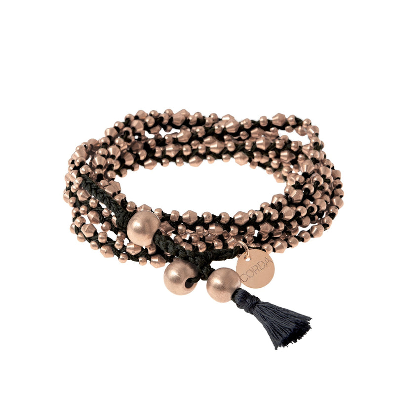 Rose Gold Black Braided Necklace and Bracelet Wrap. The Stellina Wrap by Corda.