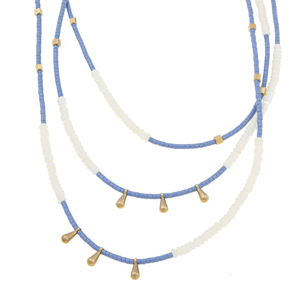 Saoirse Long Beaded Necklace | Blue & Brass