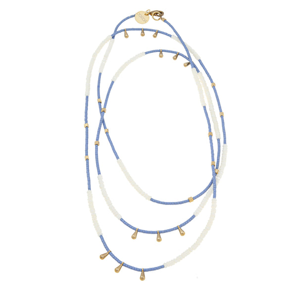 Saoirse Long Beaded Necklace | Blue & Brass