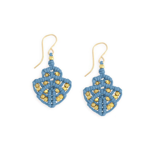Blue Earrings Mini Macrame with Brass beads by Corda