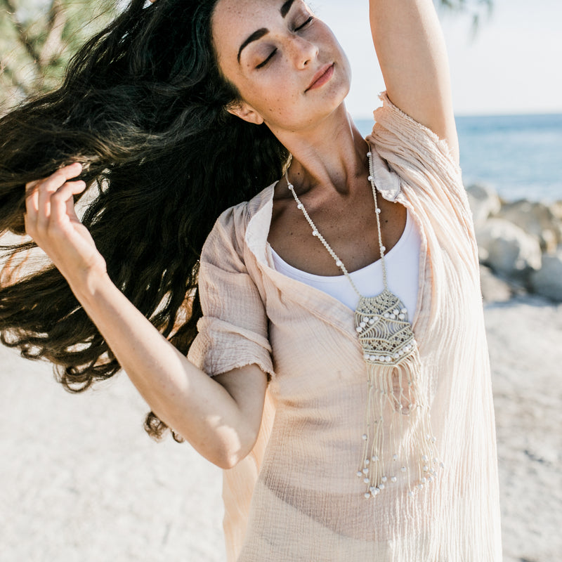 Bohemian Macrame Necklace Handmade Chrysocolla Macrame Pendant