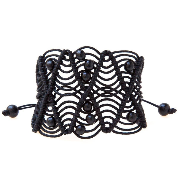 Black Beaded Bracelet | Bodicea Goddess Cuff