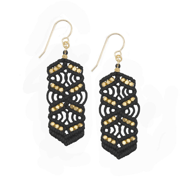 Black and Brass Caireen Macrame Statement Earrings