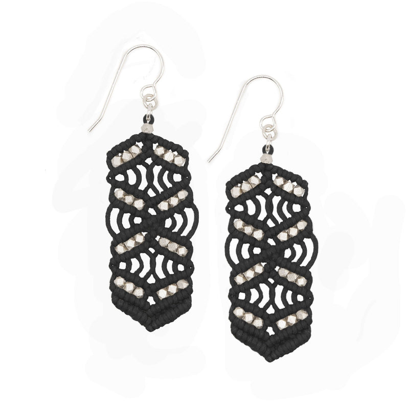 Black and Rose Gold Caireen Macrame Statement Earrings