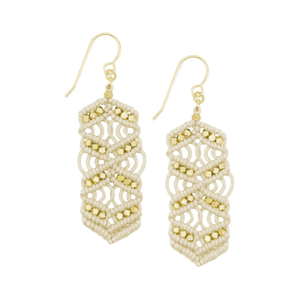Ivory and Gold Caireen Macrame Statement Earrings