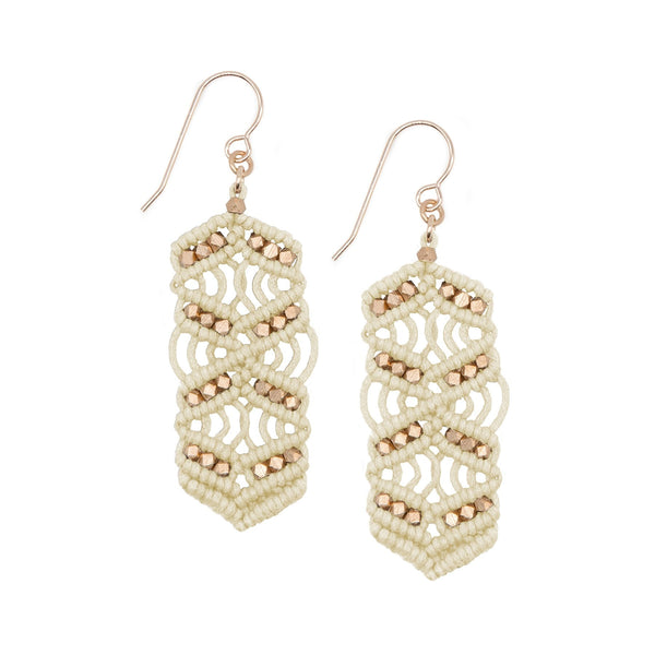 Ivory and Rose Gold Caireen Macrame Statement Earrings