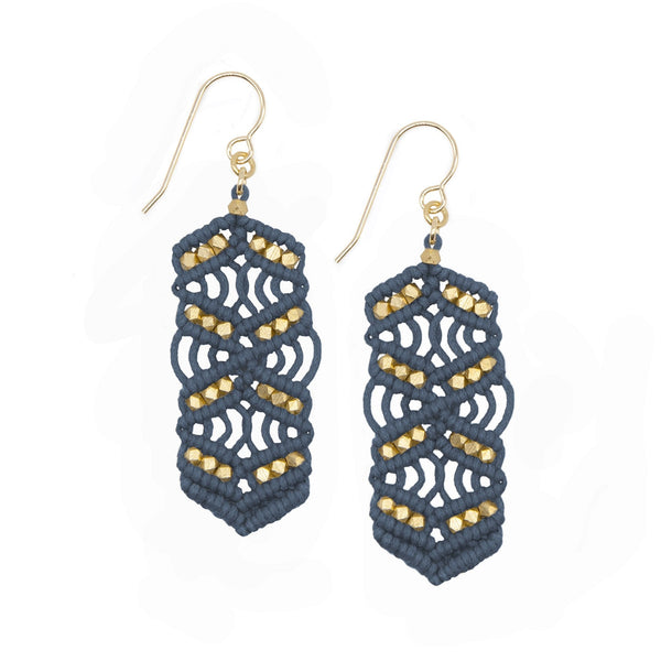 Navy and Gold Caireen Macrame Statement Earrings