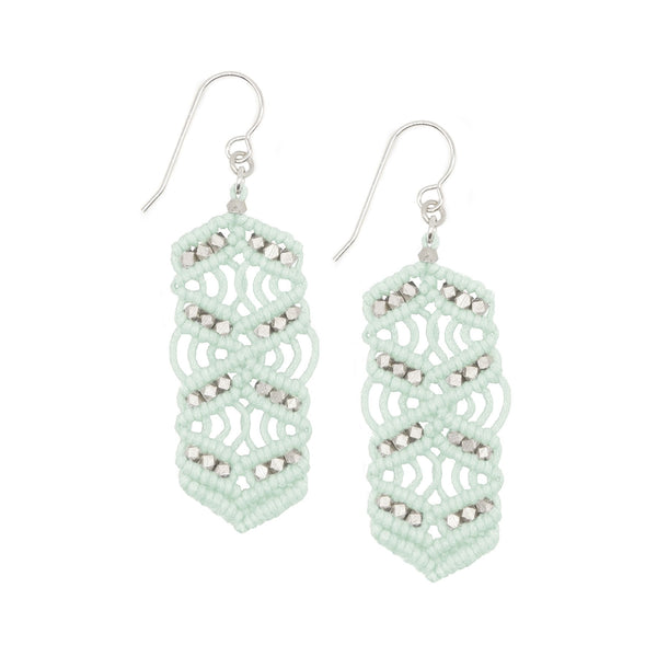 Mint and Silver Caireen Macrame Statement Earrings