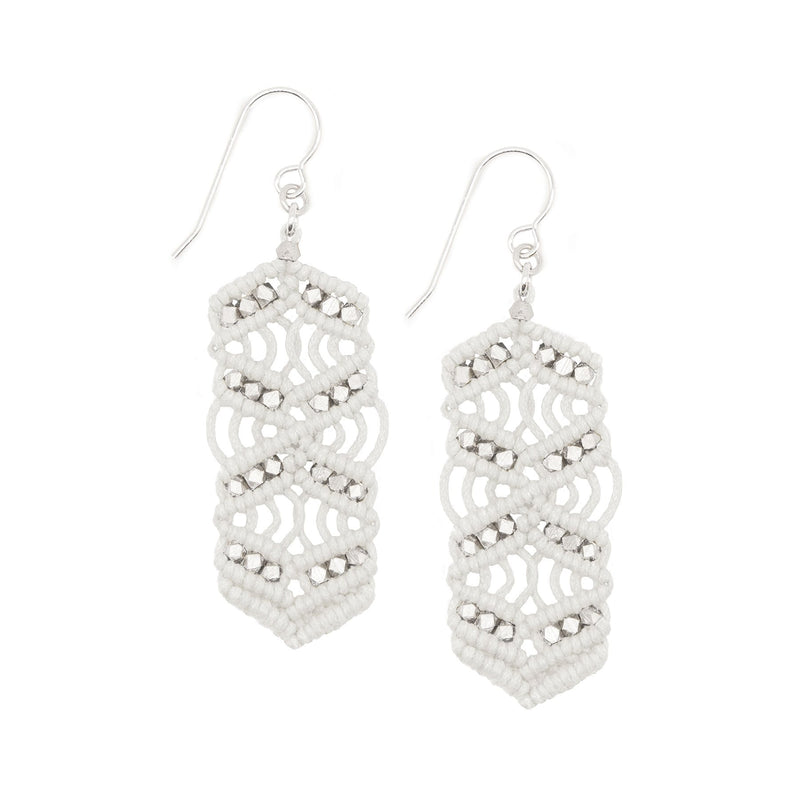 White and Silver Caireen Macrame Statement Earrings