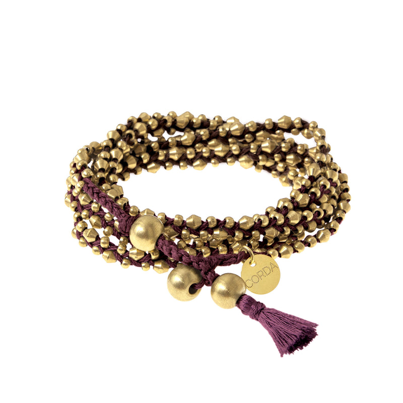 22K Gold Dipped Burgundy Braided Necklace and Wrap Bracelet. The Stellina Wrap by Corda.
