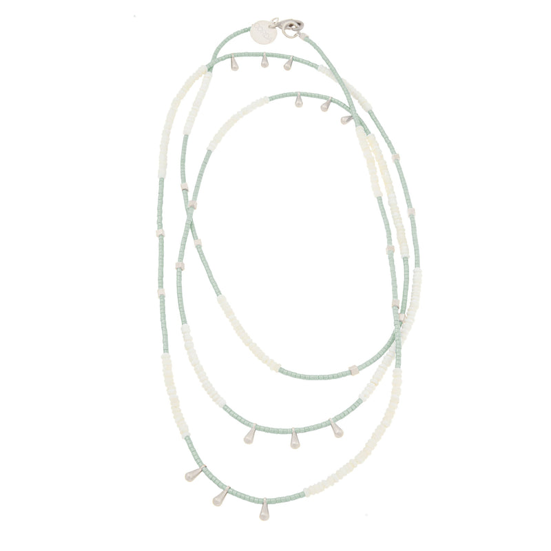 Saoirse Long Beaded Necklace | Celadon Green & Silver