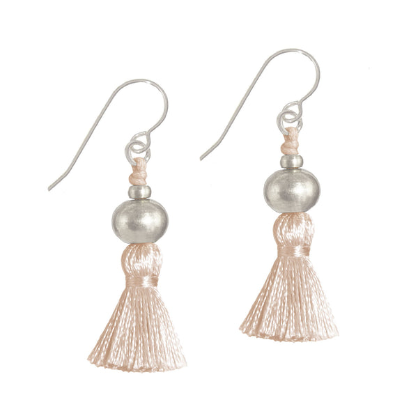Deeta Mini Silk Tassel Earrings | Silver
