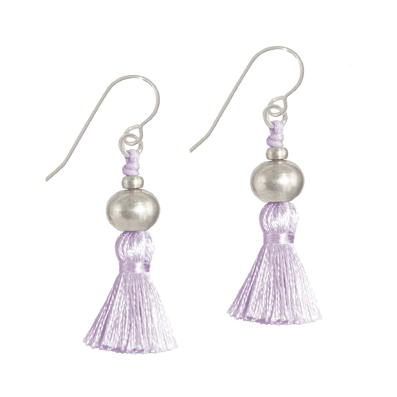 Deeta Mini Silk Tassel Earrings | Silver