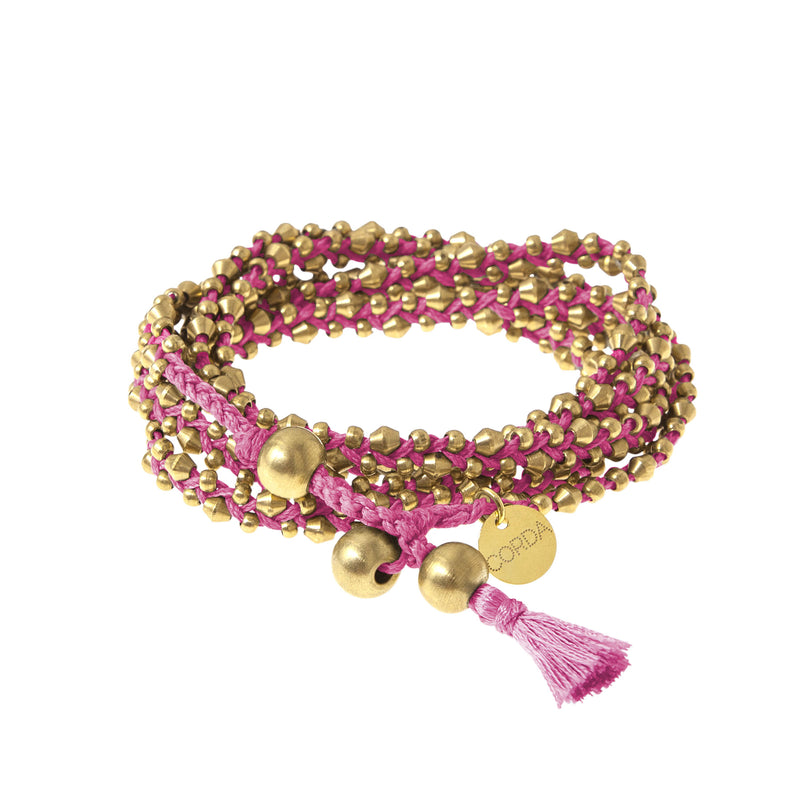 22K Gold Dipped Hot Pink Braided Necklace and Wrap Bracelet. The Stellina Wrap by Corda.