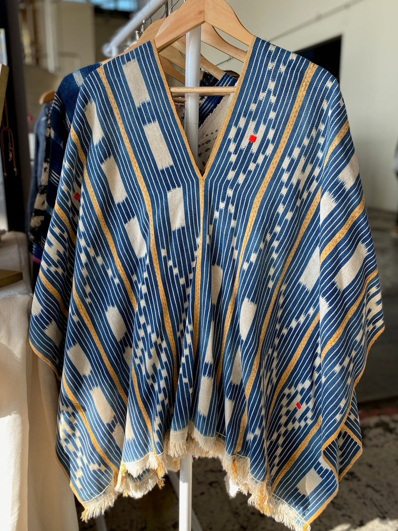 Upcycled Mali Blanket Poncho woven Indigo Dyed