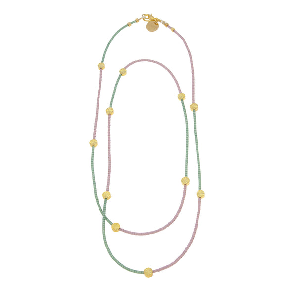 Delicate Beaded Necklace | Gold & Celadon Green
