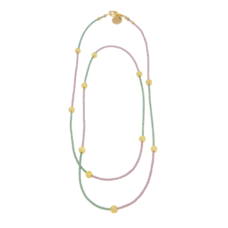 Delicate Beaded Necklace | Gold & Celadon Green