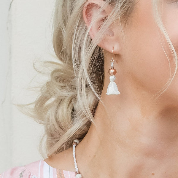 Deeta Mini Silk Tassel Earrings | Rose Gold