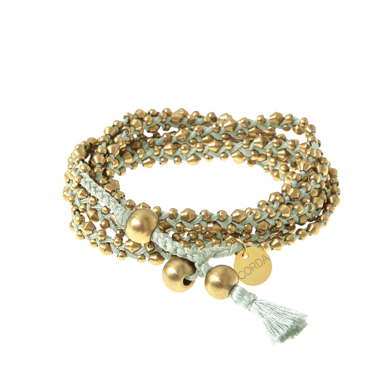 22K Gold Dipped Mint Braided Necklace and Wrap Bracelet. The Stellina Wrap by Corda.