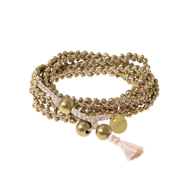 Blush Braided Necklace and Bracelet Wrap in Brass Beads. The Stellina Wrap by Corda.
