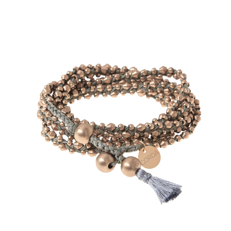 Rose Gold Grey Braided Necklace and Bracelet Wrap. The Stellina Wrap by Corda.