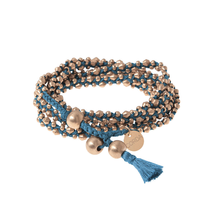 Rose Gold Indigo Braided Necklace and Bracelet Wrap. The Stellina Wrap by Corda.