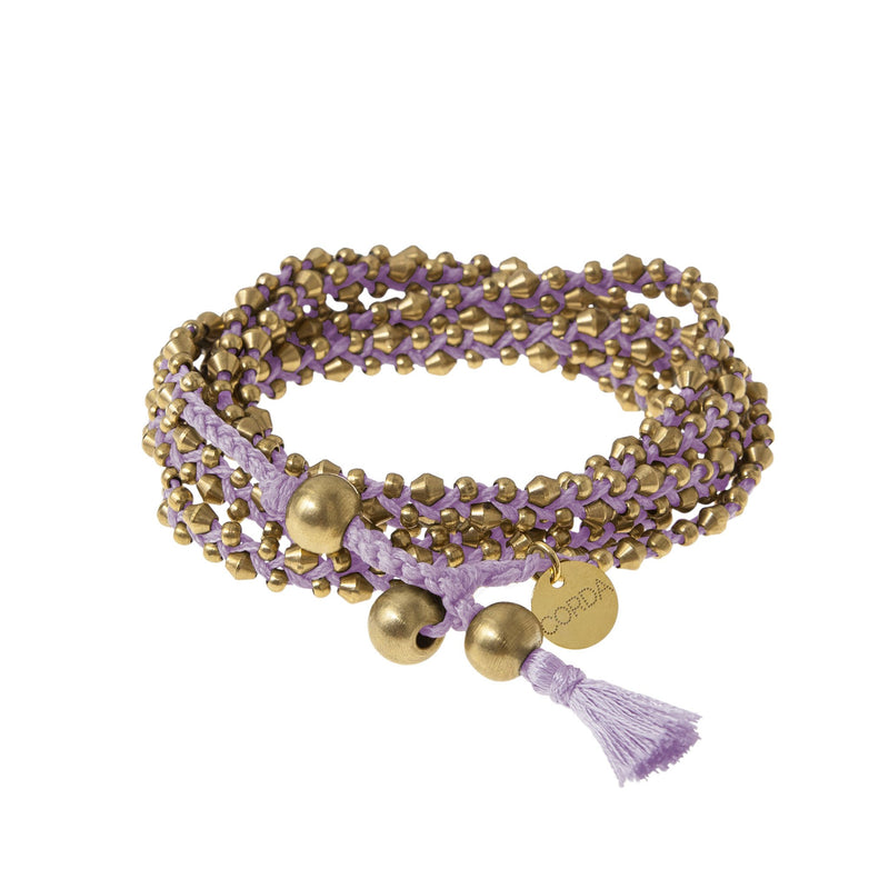 Lavender Braided Necklace and Bracelet Wrap in Brass Beads. The Stellina Wrap by Corda.