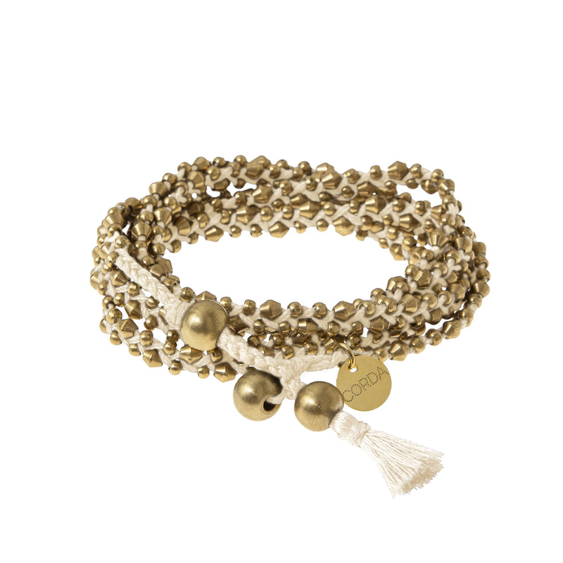 Natural Braided Necklace and Bracelet Wrap in Brass Beads. The Stellina Wrap by Corda.