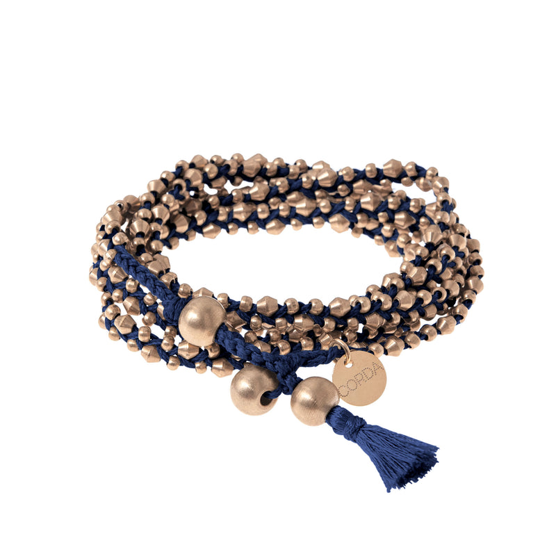 Rose Gold NavyBraided Necklace and Bracelet Wrap. The Stellina Wrap by Corda.