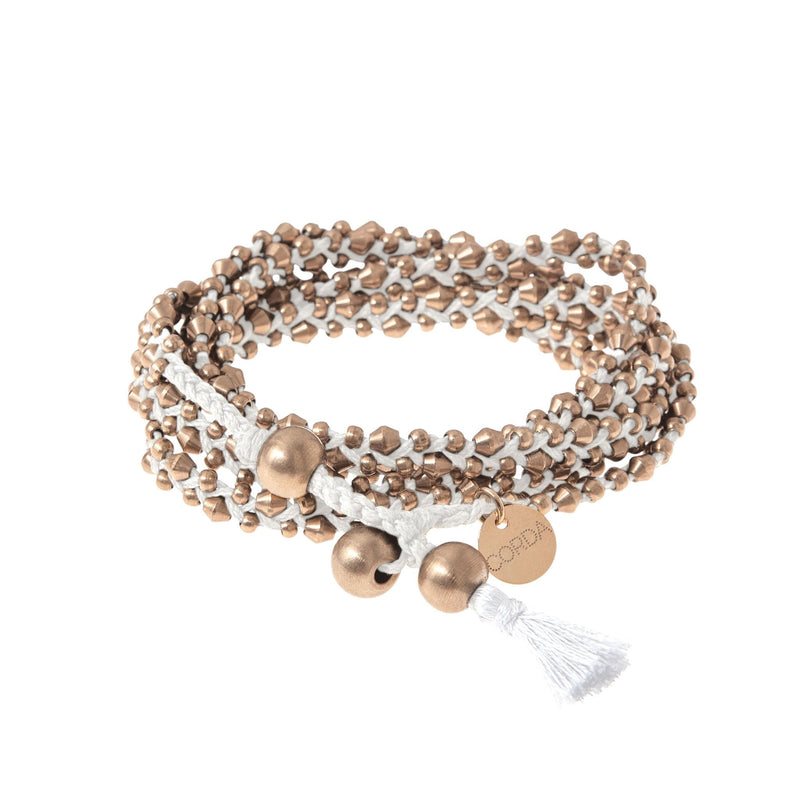Rose Gold White Braided Necklace and Bracelet Wrap. The Stellina Wrap by Corda.
